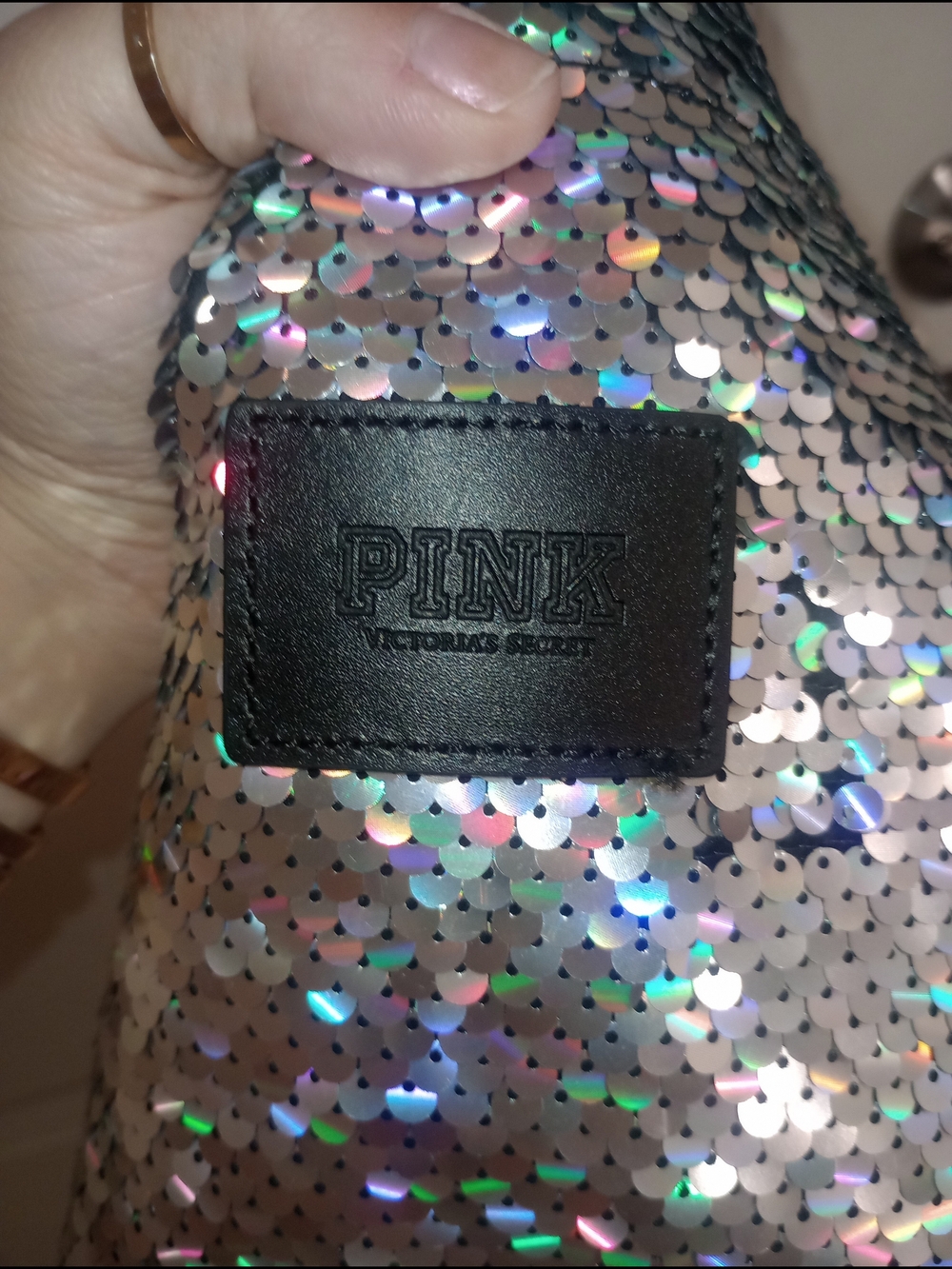 Y2K PINK Victoria's Secret Sparkling Silver Sequin Tote Bag - Picture 4 of 5